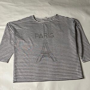 Zolla Paris Striped Rhinestone Sparkle  Eiffel Tower Top White & Grey M